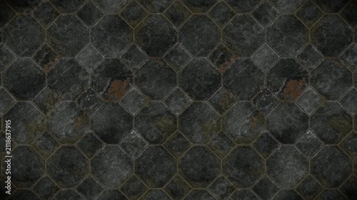 Rustic Dark Octagonal Paving Tile Seamless Loop Background Texture.