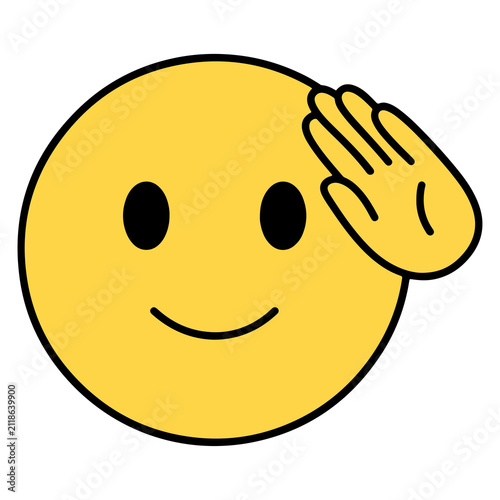 Emoji salutes with a respectful hand gesture.
