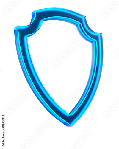 Neon shield on dark background. 3D illustration