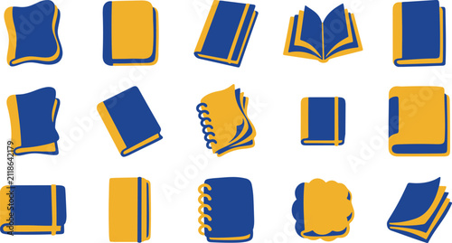 Set of colorful notebook and book icons for teacher's day celebration and school education graphic design projects