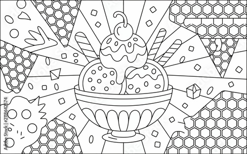 Принти на полотні Ice Cream Sundae Geometric Doodle Coloring Page