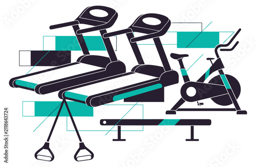 Modern Fitness Gym Equipment Flat Vector Illustration