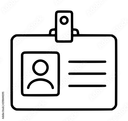 Hand-Drawn Black Outline ID Badge Vector Icon Illustration Featuring Portrait Silhouette, Text Lines, and Clip Attachment on White Background