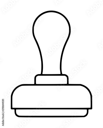 Hand-traced rubber stamp vector icon illustration of a classic handheld stamping tool in clean black outline, isolated on white background, simple minimalist line art style