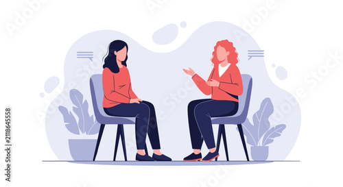 Mental health counseling session with a professional therapist talking to a young female patient in a quiet office.