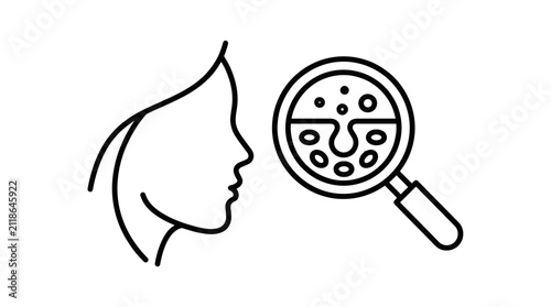 Woman facial skin analysis magnifying glass icon
