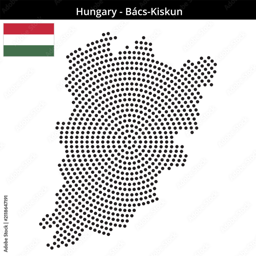 Fototapeta premium Map of Hungary region Bács-Kiskun in concentric medium dots