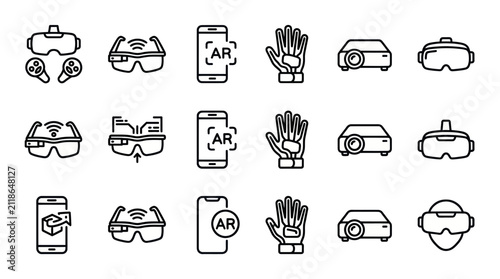 Virtual reality and augmented reality technology icons