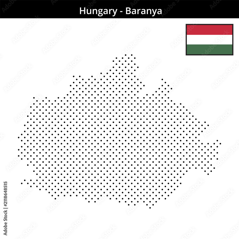 Fototapeta premium Map of Hungary region Baranya in small cross shaped dots