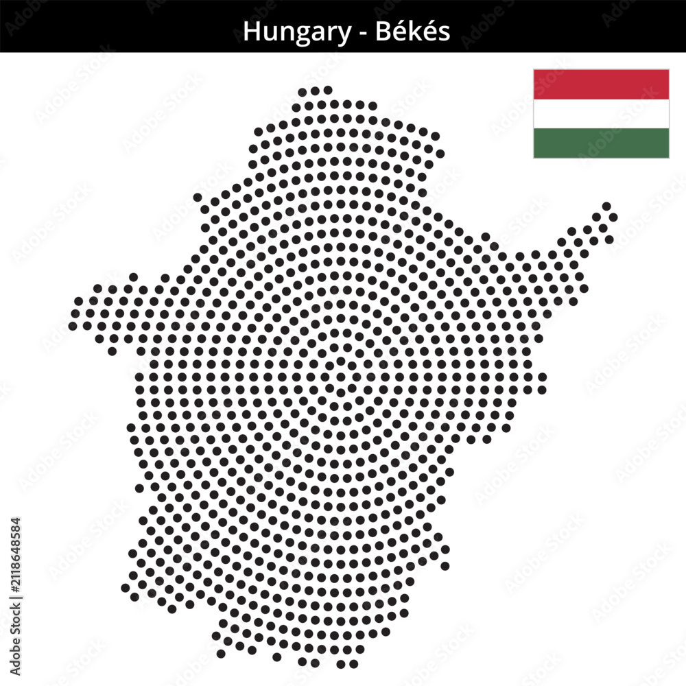 Fototapeta premium Map of Hungary region Békés in concentric medium dots