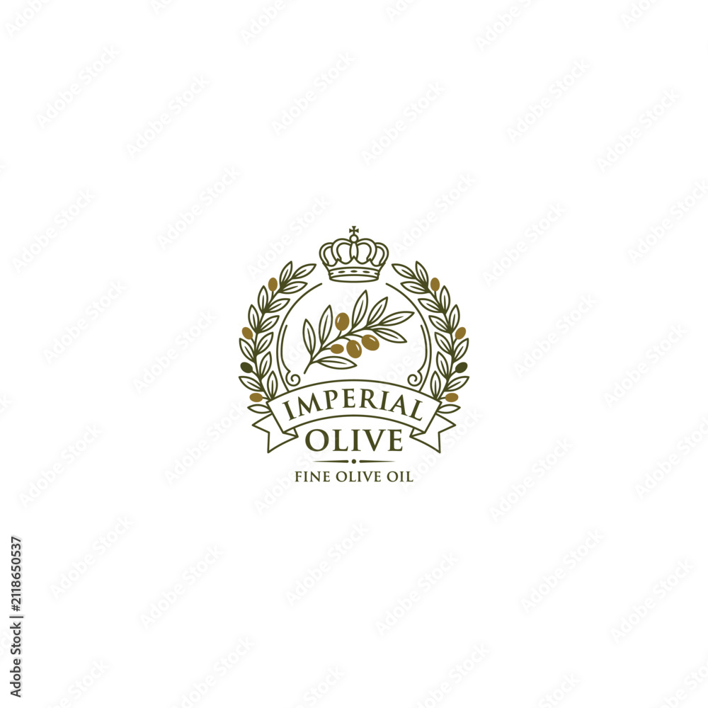 Fototapeta premium Imperial Olive Oil Logo with Crown and Laurel Wreath