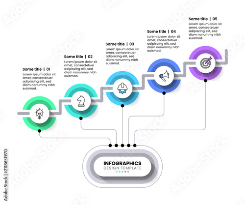 Infographic template. Staircase with circles and 5 steps