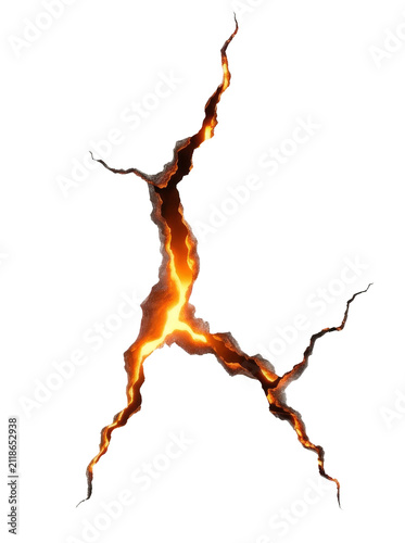 Fiery glowing crack isolated transparent background