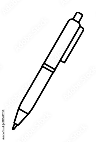 Hand-traced ballpoint pen vector icon illustration featuring a classic click-style writing instrument in simple black outline on white background for design projects