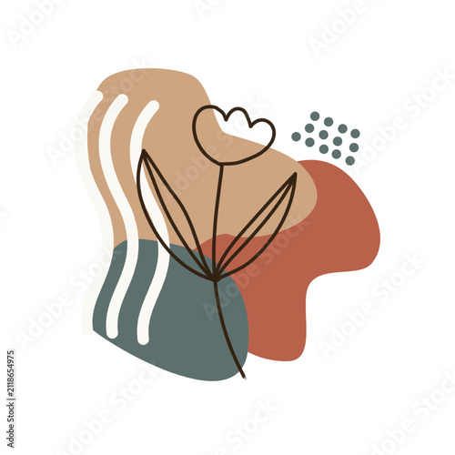 Abstract botanical line art vector illustration with modern organic shapes in earthy tones