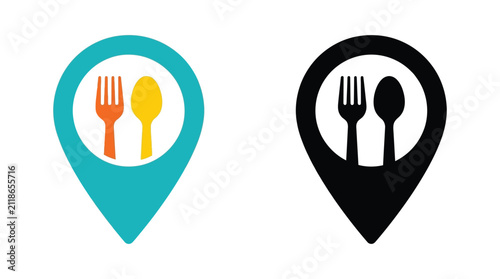 Restaurant location icon with fork and spoon flat vector illustration