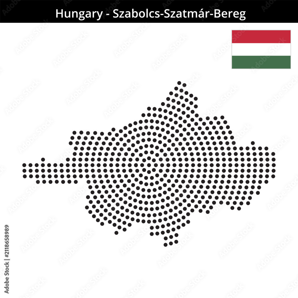Fototapeta premium Map of Hungary region Szabolcs-Szatmár-Bereg in concentric medium dots
