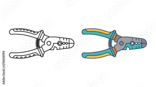 Wire strippers outlined and colored vector illustration on white background
