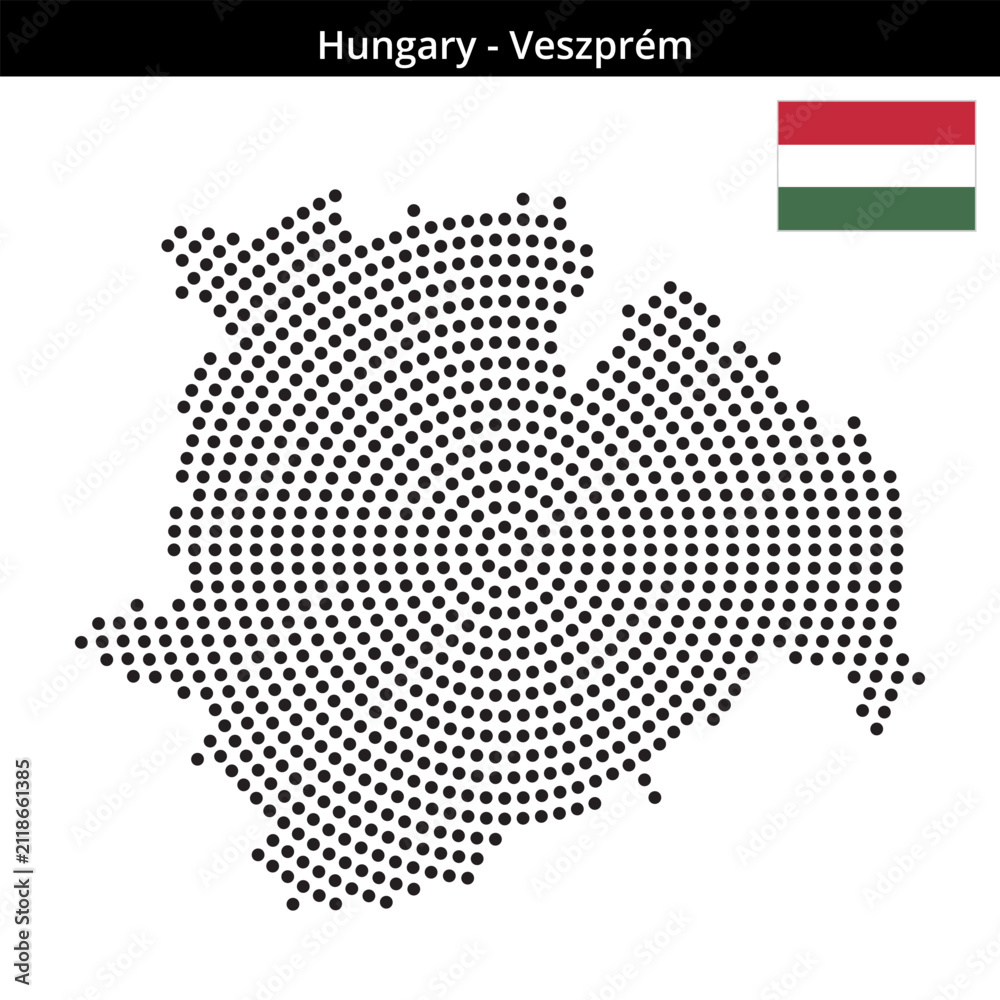 Fototapeta premium Map of Hungary region Veszprém in concentric medium dots