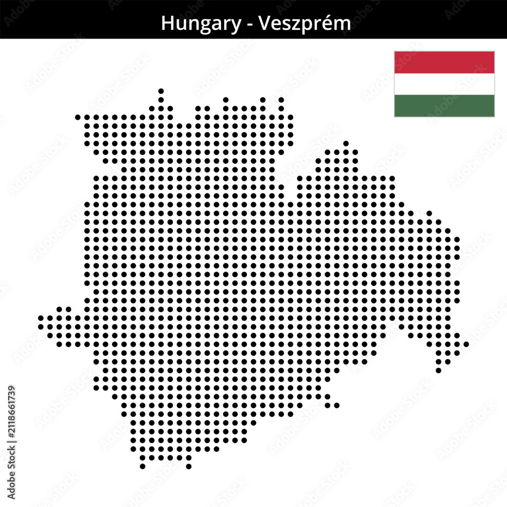 Obraz premium Map of Hungary region Veszprém in medium size dots