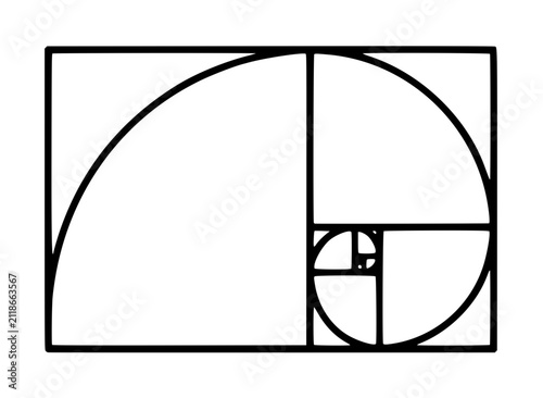 Photography Hand-traced golden ratio spiral vector icon, minimalist geometric illustration w