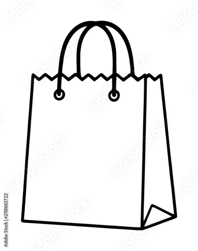 Принти на полотні Hand traced black line vector icon illustration of a classic paper goodie bag wi