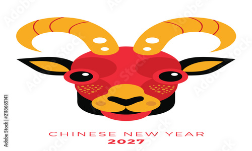 Ram Illustration for Chinese New Year 2027 Celebration with Vibrant Colors and Stylized Design Featuring Holiday, Festive