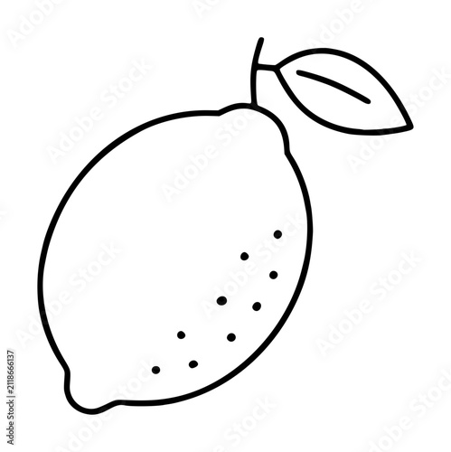 Hand-drawn lemon vector icon illustration with leaf and dotted texture, simple black outline sketch of citrus fruit for kitchen, recipe, and menu design projects