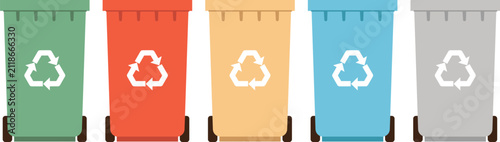 Colorful Recycling Bins Set with Recycle Symbol Illustration