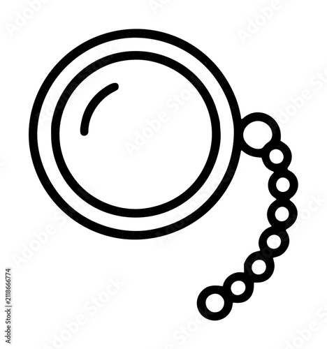 Photography Hand traced vintage monocle eyepiece vector icon with pearl chain accessory, cla
