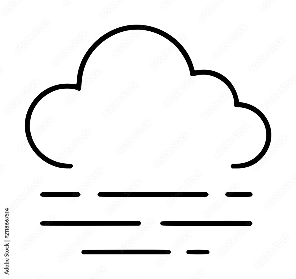 Obraz premium Minimalist hand-drawn vector icon of a fluffy mist cloud floating above drifting fog layers, simple outline illustration for weather and atmospheric design projects
