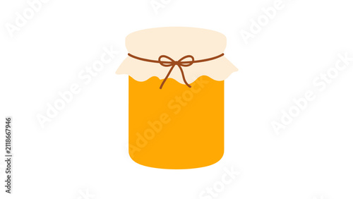 Peach jam jar with cloth cover isolated on white background