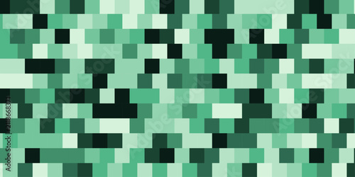 Green censored pixel abstract background geometric grid square mosaic pattern, seamless texture digital technology camouflage graphic element banner backdrop layout retro gaming style wallpaper.