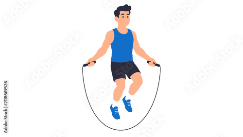 Young man jumping rope during cardio workout vector illustration