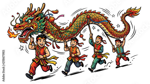 Children Perform Dragon Dance, Chinese Festival Celebration, Lively Culture