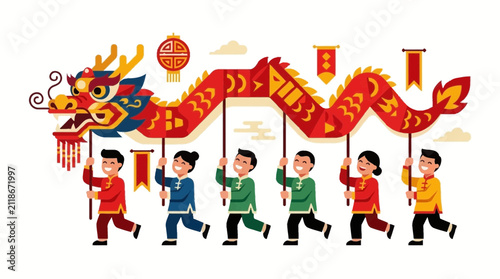 Children Perform Traditional Dragon Dance for Chinese New Year Celebration