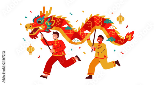 Chinese Dragon Dance Performers Celebrating Festive Occasion