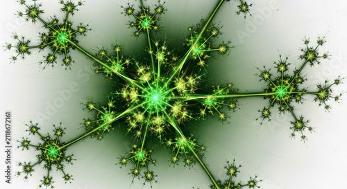 Cuadro en lienzo Abstract Fractal Art Green Glowing Lines Digital Design