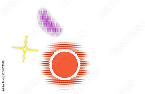 Abstract sun icon with a yellow star and purple brush stroke shapes
