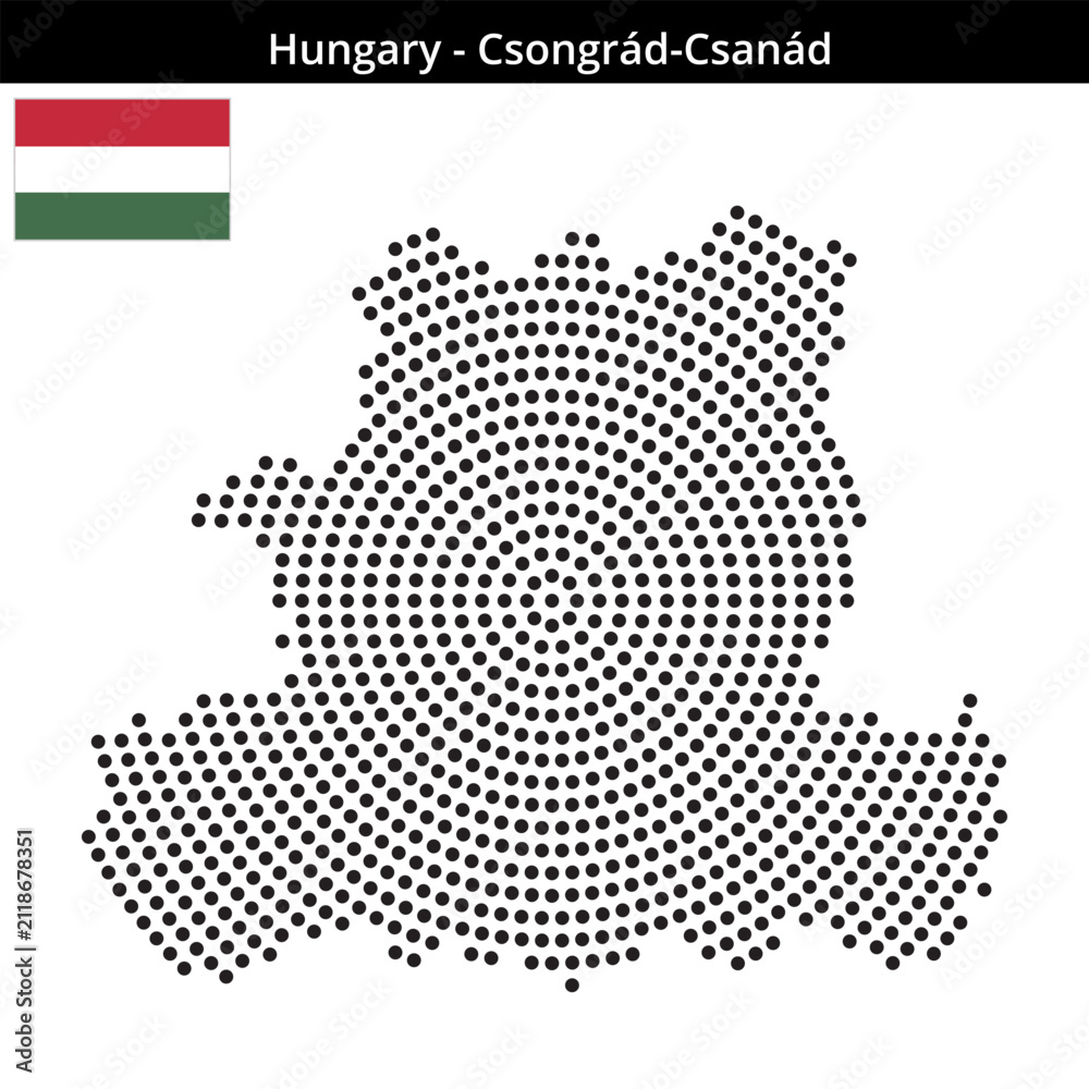 Obraz premium Map of Hungary region Csongrád-Csanád in concentric medium dots