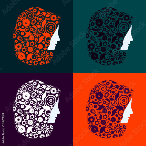 Картината върху платно Woman silhouette with floral hijab
