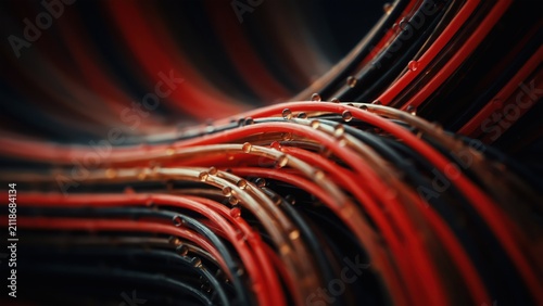 Abstract red and orange light waves on a black background