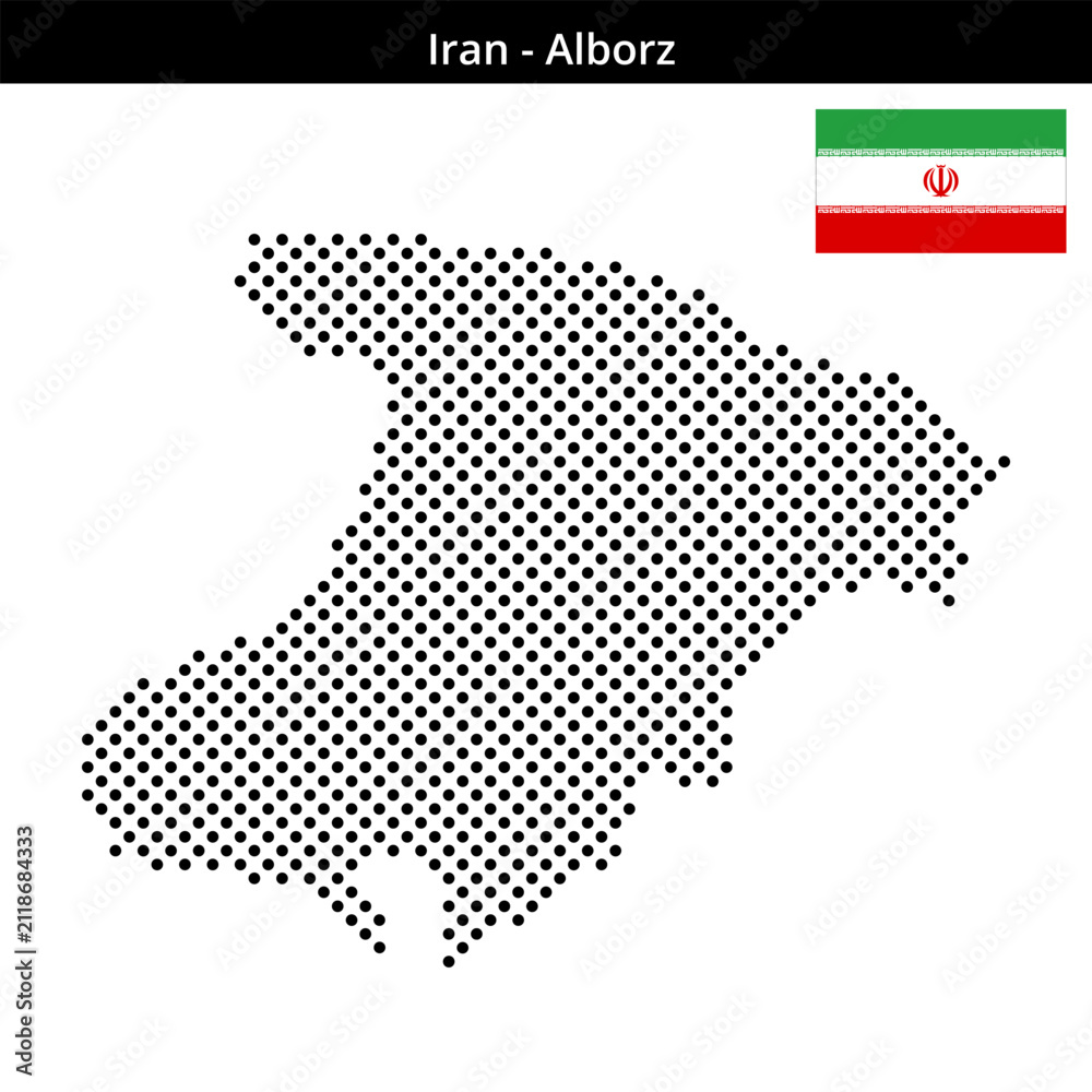 Fototapeta premium Map of Iran region Alborz in medium sized cross shaped dots