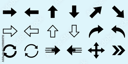 Minimalist black arrow Icons Set for web navigation and interface design.