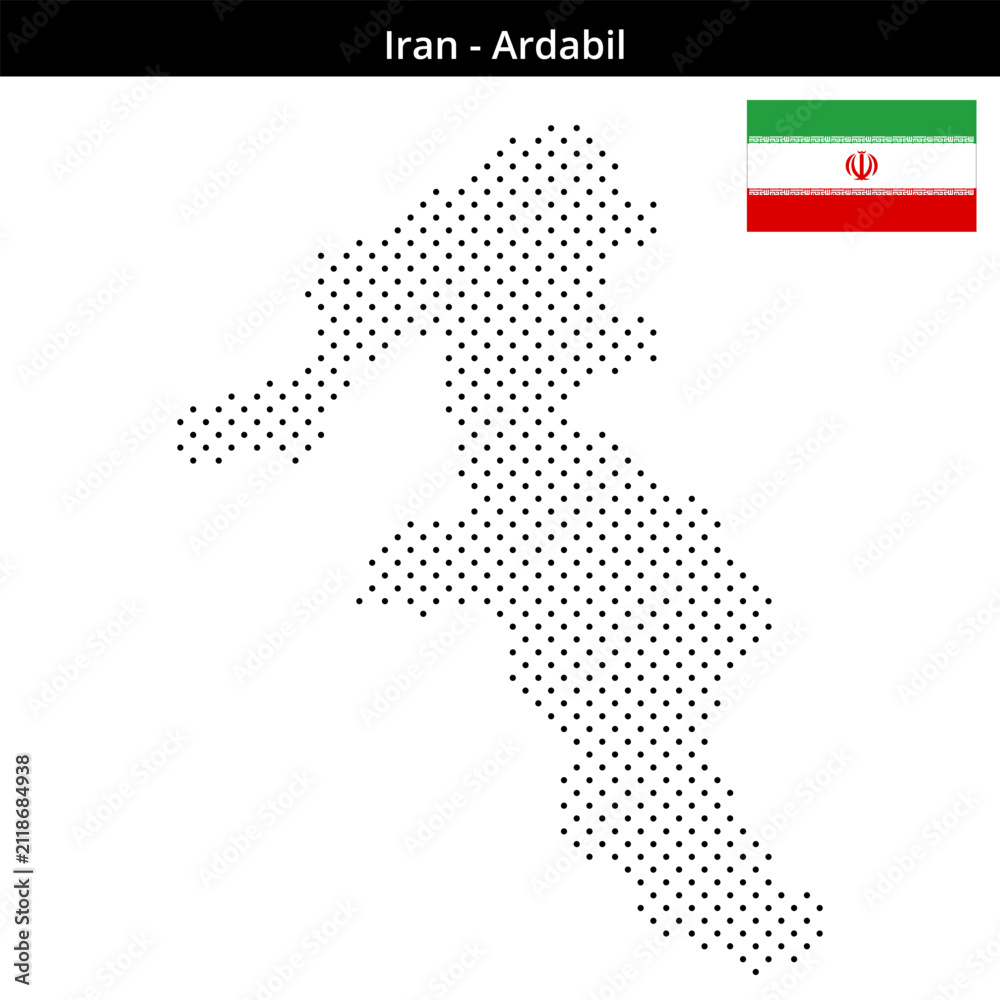 Obraz premium Map of Iran region Ardabil in small cross shaped dots