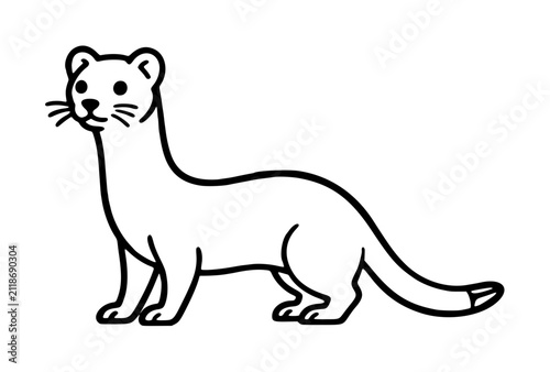 Принти на полотні Hand-traced black outline vector icon illustration of a sleek weasel standing al