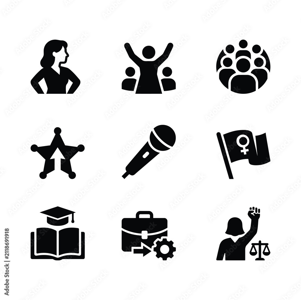 Obraz premium Collection of icons representing womens rights and empowerment.