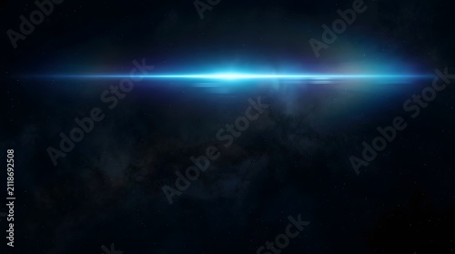 Futuristic blue light beam in dark space background