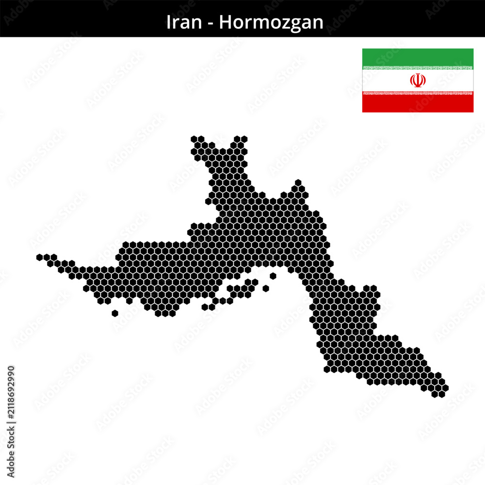 Obraz premium Map of Iran region Hormozgan in small hexagonal dots