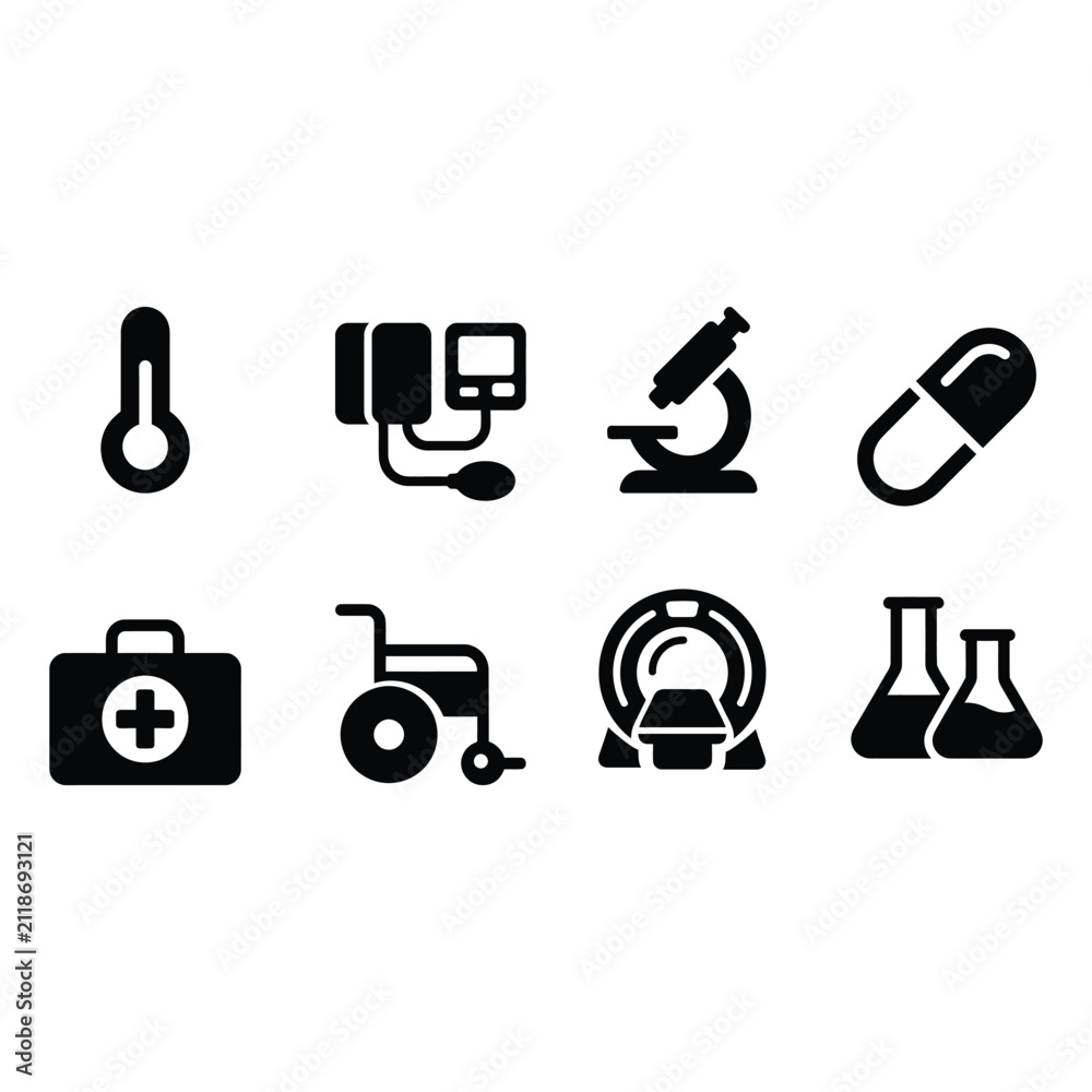 Fototapeta premium Collection of Medical Icons Representing Healthcare and Science.